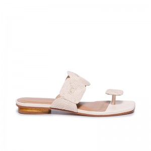 White Women Bernardo Palermo Raffia Slide Sandals | HGH396YE